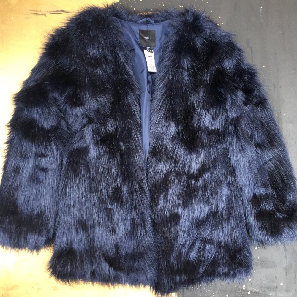 Forever 21 midnight blue faux fur coat